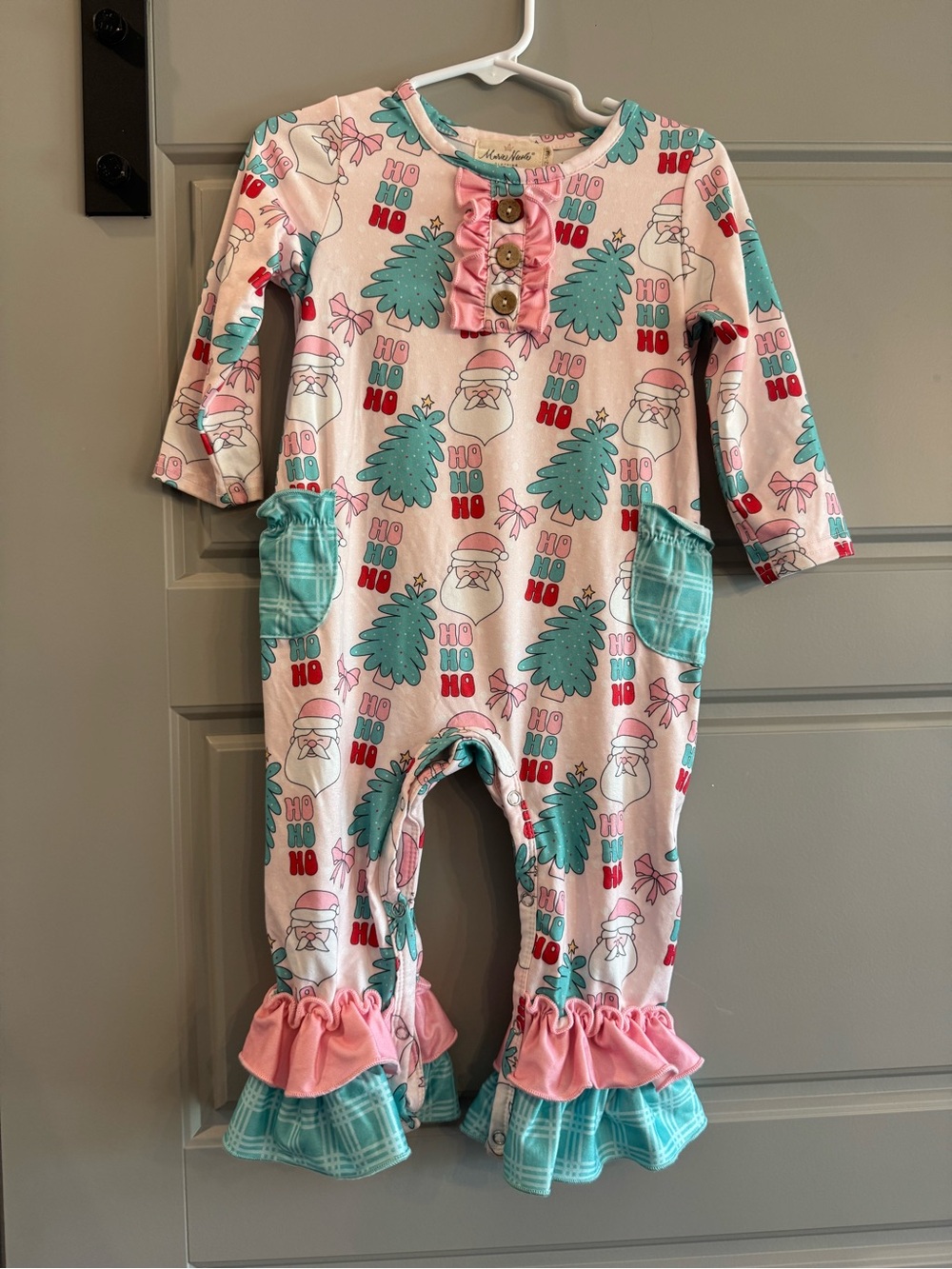 Pink & Teal Holiday Ruffle One-Piece for Kids